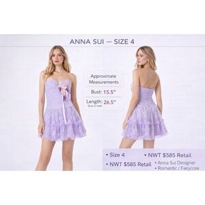 Anna Sui Strapless Lace Ruffle Mini Dress Lavender Corsage NWT Womens 4 Prom